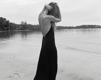 Vestido negro largo abierto / Vestido sin espalda / Vestido largo maxi / Vestido de espalda abierta / Vestido de verano negro maxi / Vestido de vacaciones / Correa de espagueti