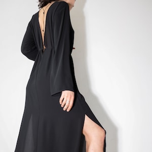 NEW Sexy Open Back Dress Floor Length Dress High Slit Gown Maxi Dress With Slit Evening Dress Long Sleeve Dress Black Dress image 1