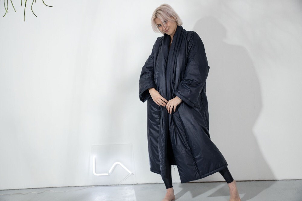 NEW Puffy Duvet Kimono Coat Navy Blue 