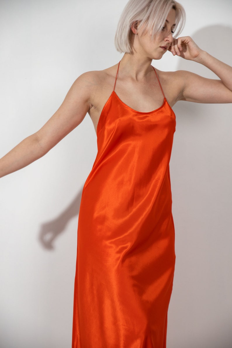 Long Maxi Dress Silk Dress Long Open Back Dress Red Silk Etsy