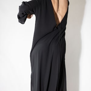 NEW Sexy Open Back Dress Floor Length Dress High Slit Gown Maxi Dress With Slit Evening Dress Long Sleeve Dress Black Dress image 6