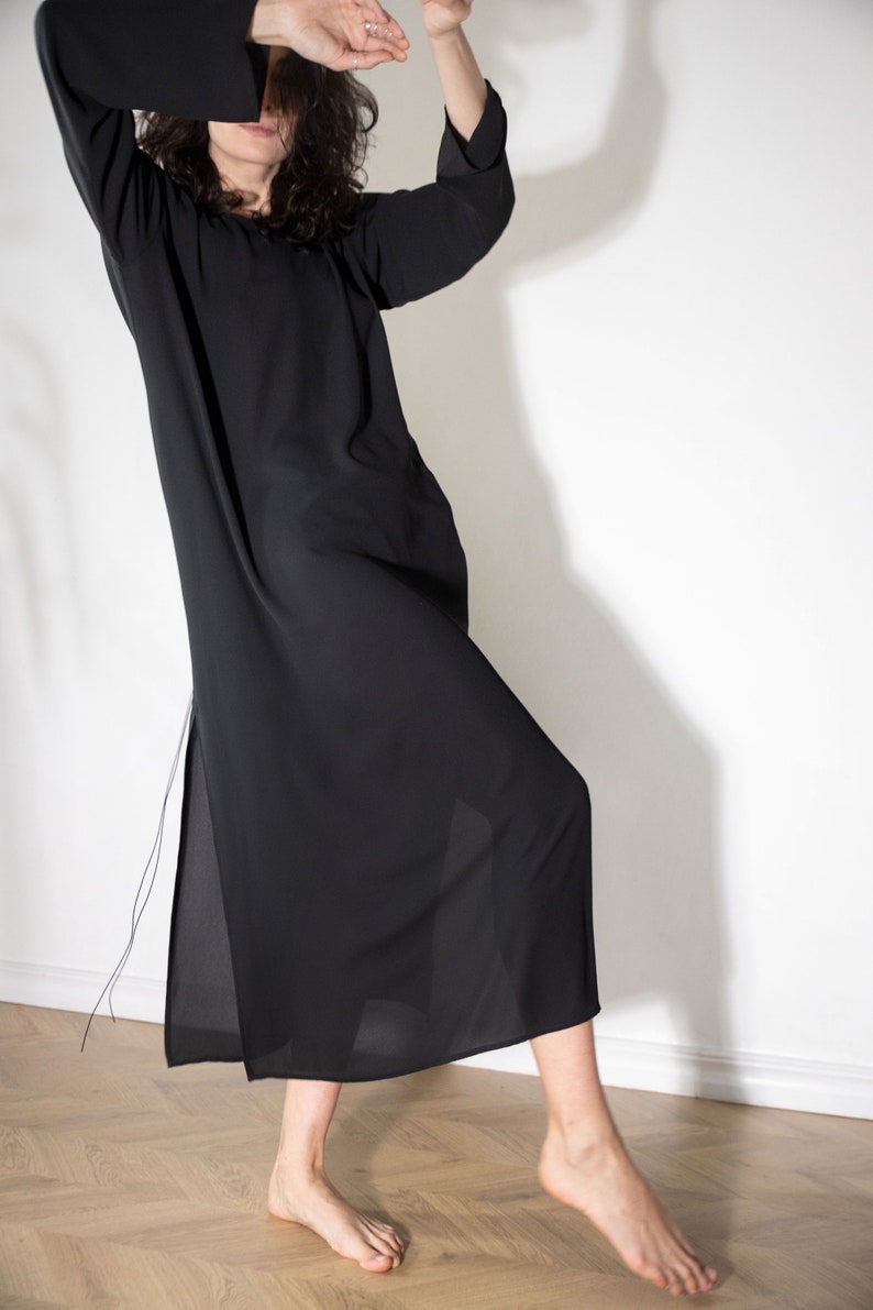 NEW Sexy Open Back Dress Floor Length Dress High Slit Gown Maxi Dress With Slit Evening Dress Long Sleeve Dress Black Dress image 9