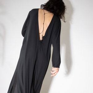 NEW Sexy Open Back Dress Floor Length Dress High Slit Gown Maxi Dress With Slit Evening Dress Long Sleeve Dress Black Dress image 4