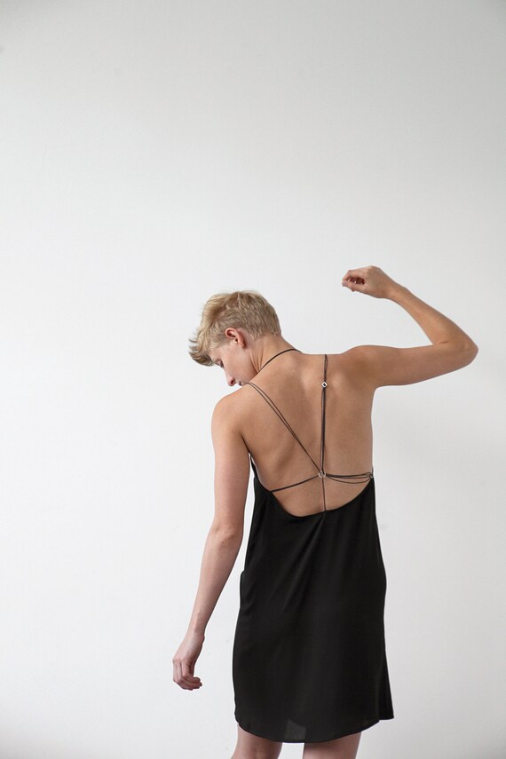 loose black slip dress