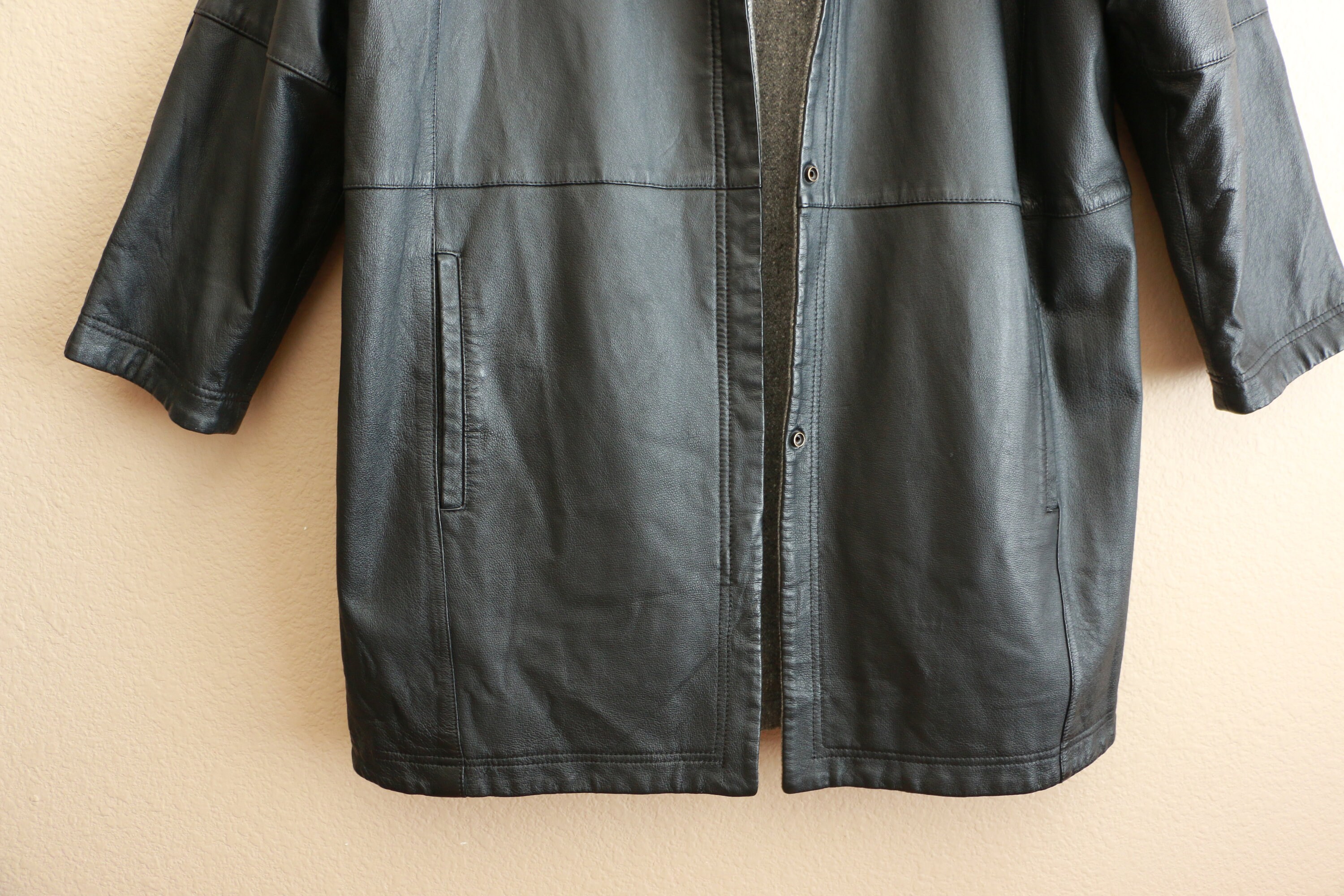 1990s Mens Coat 90s Reversible Gray Wool Black Leather | Etsy