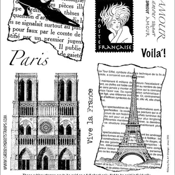 Vive la FRANCE - set of French rubber stamps by Cherry Pie - travel, Paris, Tour Eiffel Plate 29