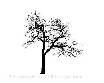 autumn Bare Birch Trees unmounted rubber stamp Christmas #24 nature winter scene building tree
