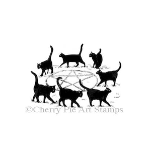 BLACK CATS magic circle - pentacle- CLiNG RuBBer STaMP R597