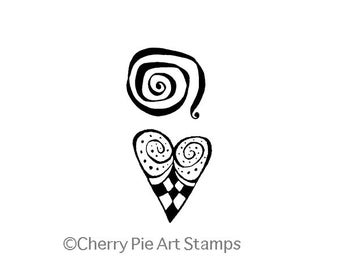 Whimsical Heart and Swirl (set of 2)- CLiNG Rubber STAMPs by Cherry Pie J290