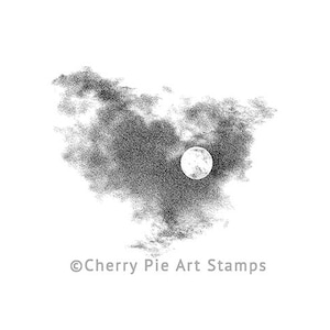 LUA Cheia e nuvens - CLING RuBBer STAMP by Cherry Pie Q519 PLATE 52