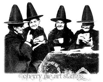 Witches Tea Party - Crones CLiNG RuBBer STAMP by Cherry Pie R523