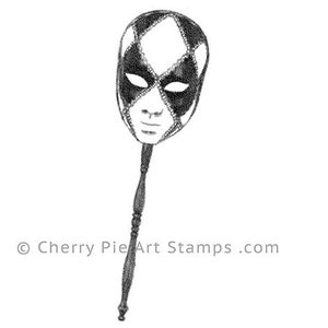 Venezianische MASKE auf Stäbchen Nr.1 - Karneval, Mardi Gras- CLiNG RuBBer STEMPEL L352