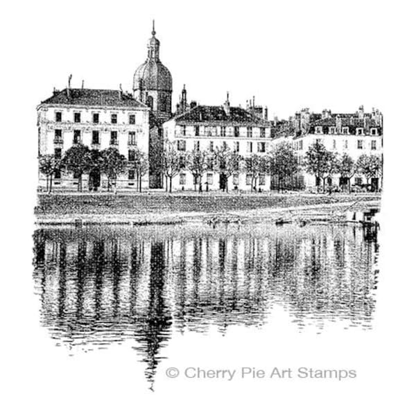 Chalon, France, river town- CLING rubber stamp by Cherry Pie R577