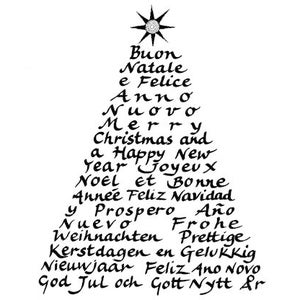 Albero di BUON NATALE multilingue - CLiNG RuBBer STaMP di Cherry Pie Q530
