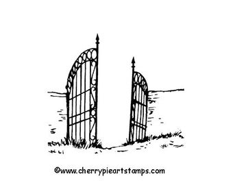 Cemetery iron gate entrance- CLING STAMP for acrylic block by Cherry Pie G247