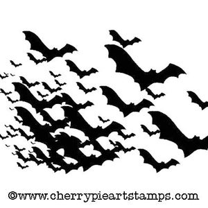 Big flock of BATS - CLING rubber STAMP by Cherry Pie Art Stamps Q451