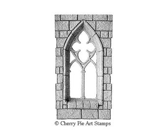 GOTHIC CASTLE window - CLiNG Rubber STAMP for acrylic block R594