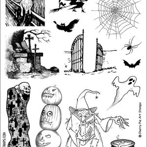 Spooky Cemetery - Gotische schilderachtige set van ongemonteerde rubberen stempels Plaat 24