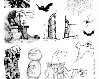 Spooky Cemetery - Gothic scenic set of unmounted rubber stamps Plate 24