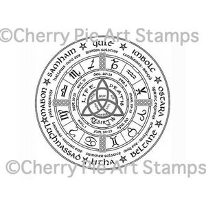 Wheel of the Year, Pagan Year Calendar CLiNG RuBBer STaMP by Cherry Pie Q534