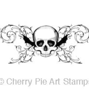 SKULL flourishes - goth, dark, tattoo style art- CLING STAMP by Cherry Pie P414