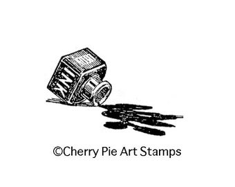 SPILT INK bottle- CLiNG Rubber STAMP by Cherry Pie N378