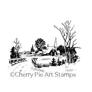 WINTERSCAPE com IGREJA - CLING Rubber Stamp da Cherry Pie Art Stamps L362