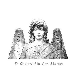 ANGEL Statue- grafsteen kerkhof- CLING STAMP door Cherry Pie Art Stamps Q543