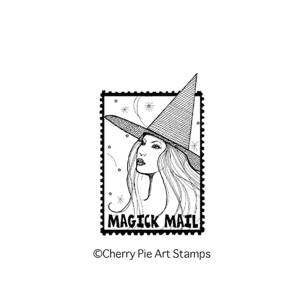 Timbro in gomma Magick WITCH MAIL postoid- CLiNG di Cherry Pie L325