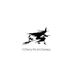 Flying WITCH silhouette- CLiNG RuBBer STaMP by Cherry Pie C123