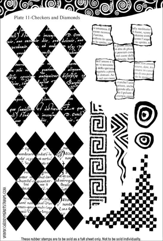 DIAMONDS and CHECKERS decorative images - set of unmounted rubber stamps Plate 11