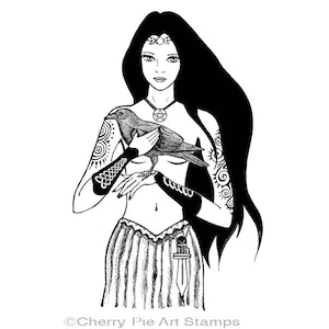 The Morrigan, CELTIC GoDDeSS with RAVEN Crow- CLiNG RuBBer STAMP R530
