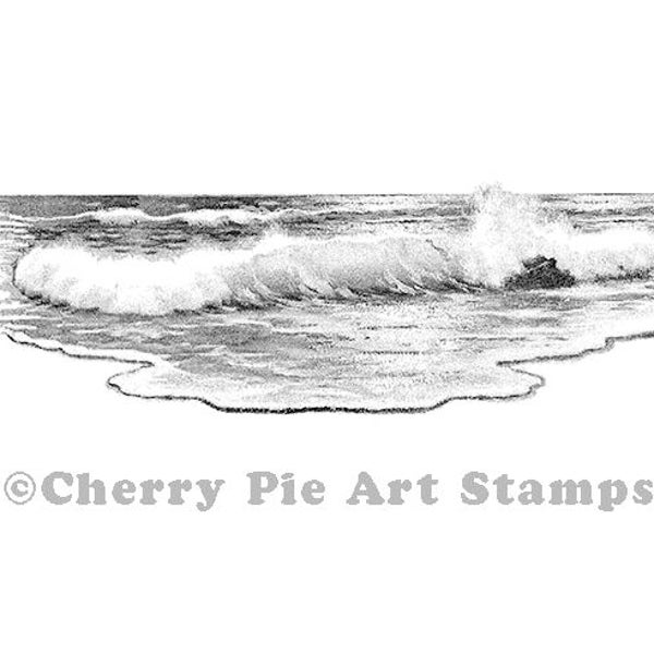 Rough OCEAN, sea, waves, seashore- CLiNG RuBBer STaMP by Cherry Pie S586