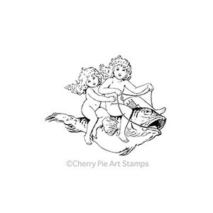 Seefeen reiten auf Fisch -Merchild - CLING RuBBer STEMPEL von Cherry Pie J302