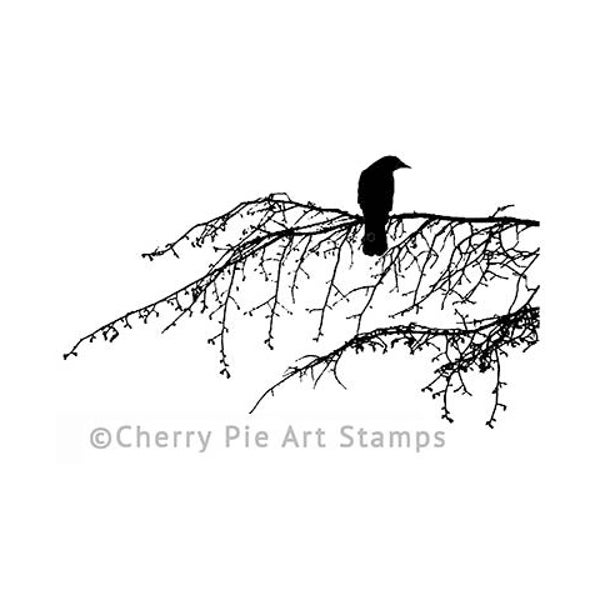 CROW/RaVEN on tree branch- CLiNG RuBBer STaMP  R539