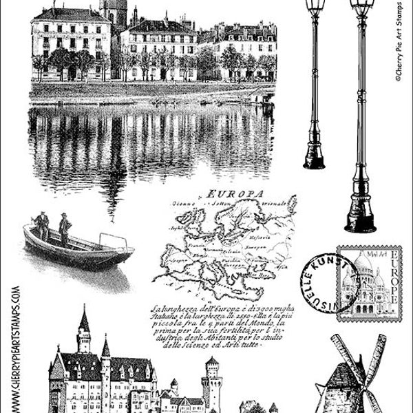 EUROPE -Set of unmounted rubber stamps by Cherry Pie Plate 41