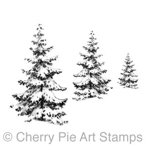 3 abetos com neve - CLING STAMP - carimbo de Cherry Pie Q215