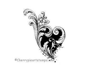 Baroque HEART with flourishes - CLinG RUBBER STAMP Q540