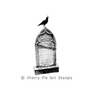 Victorian gravestone with CROW, raven- CLiNG RuBBer STaMP by Cherry Pie P413