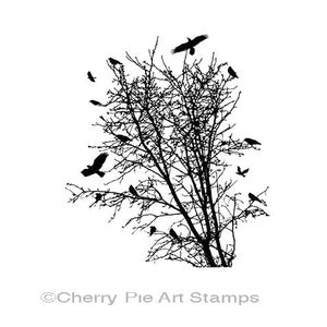 Tree with crows- ravens -CLiNG RuBBer STaMP by Cherry Pie Q450