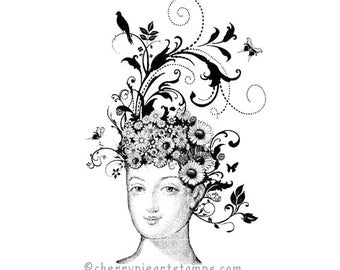 Marie Antoinette FLOURISHES portrait- CLING rubber STAMP by Cherry Pie R585
