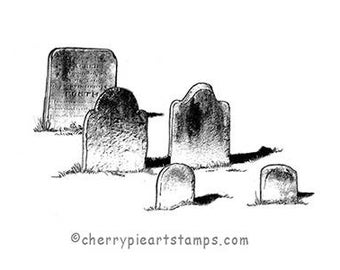 Old tombstones, graves, cemetery- CLING rubber STAMP by Cherry Pie Q537