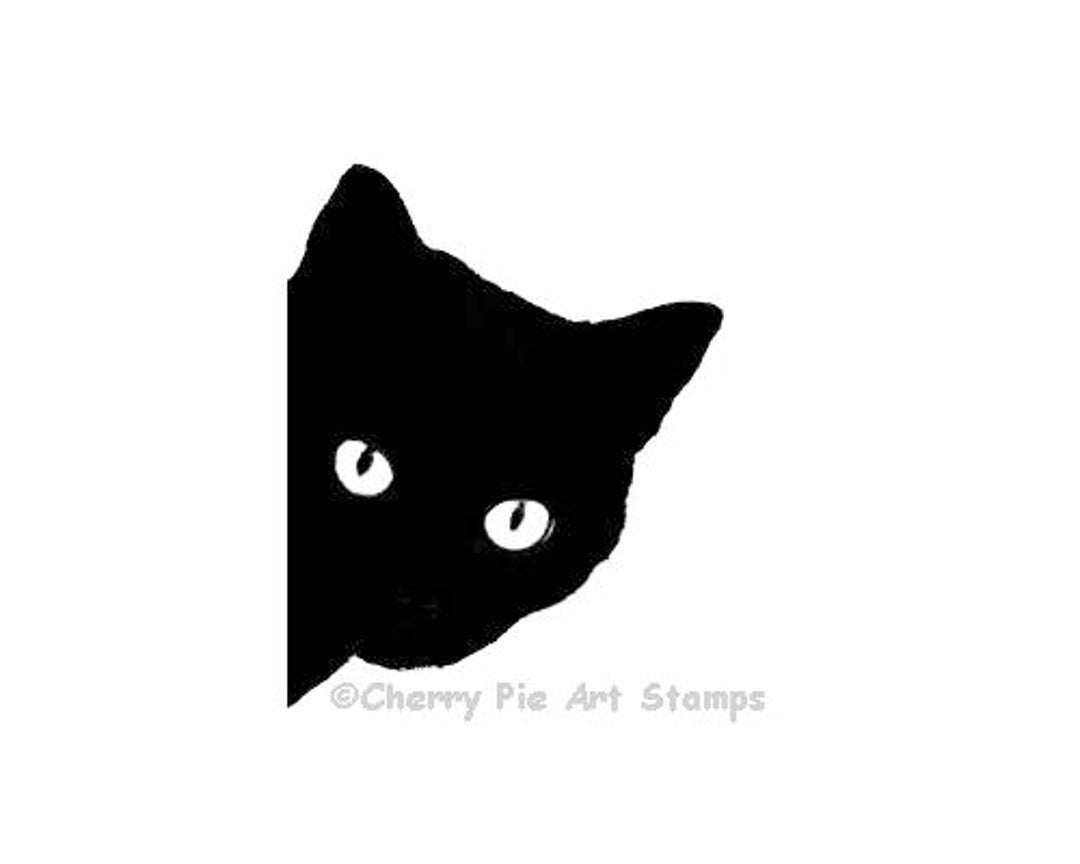 BLACK CAT Rubber Stamp Silhouette Cat Face - Cling Rubber Stamp by