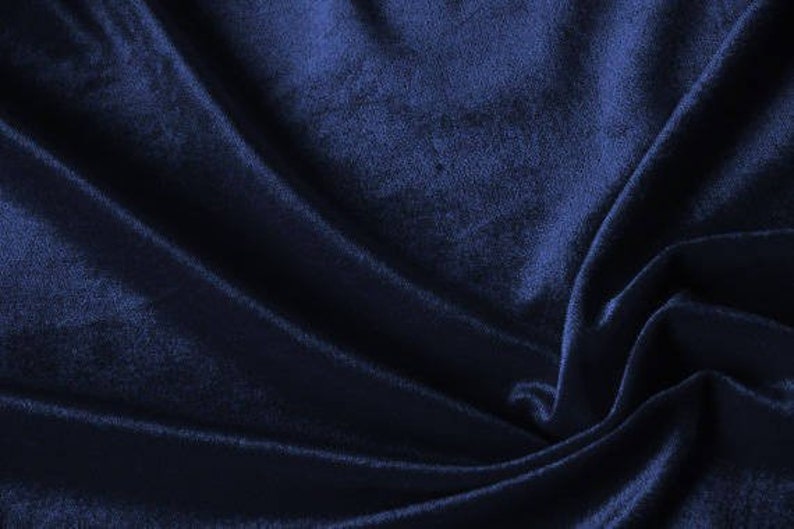 Navy Blue Stretch Silky Velvet Fabric, Dark Blue Velvet Fabric by the