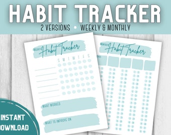 Habit Tracker, Weekly and Monthly Habit Tracker, Printable Habit Tracker, Weekly Habit Tracker, Monthly Habit Tracker, Printable Tracker