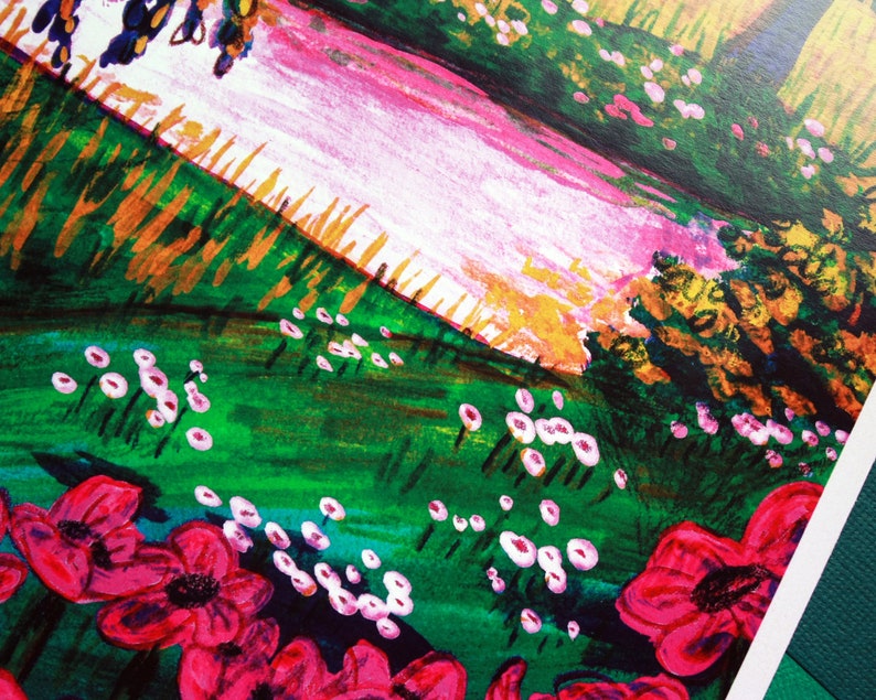 Dreamy Pink and Green Landscape Art Print Etsy