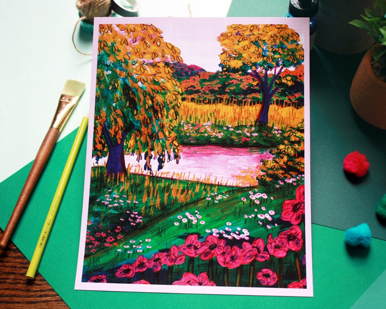 Dreamy Pink and Green Landscape Art Print Etsy