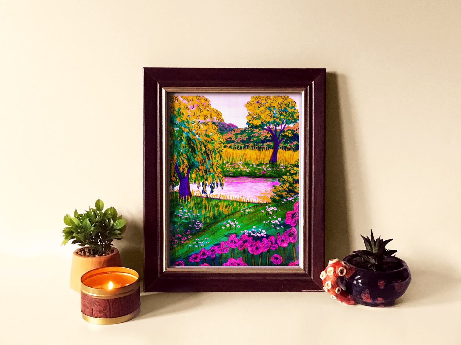 Dreamy Pink and Green Landscape Art Print Etsy