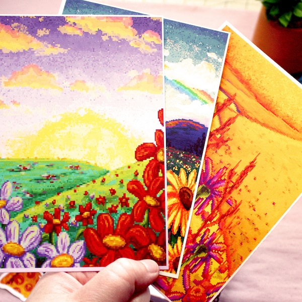 Spring Evenings Pixel Art Postcards