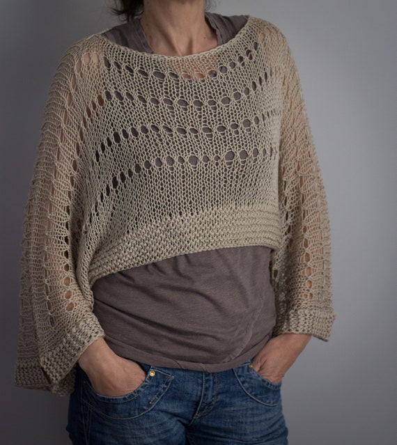 Jersey Poncho Kimono Tejido A Mano A Dos Agujas Con Hilo Con Etsy